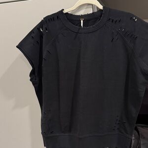 Free People Black Distressed Short Sleeve Tee